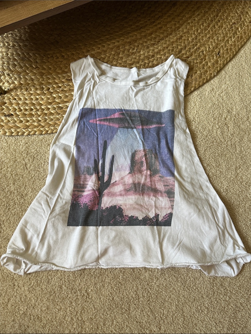 White Graphic Desert Tank Top with Pink & Purple Print